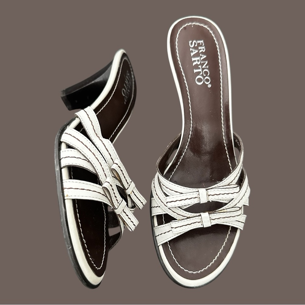 Y2K FRANCO SARTO White Leather Uppers 3” Heel Slip-on Sandals Sz 7.5M